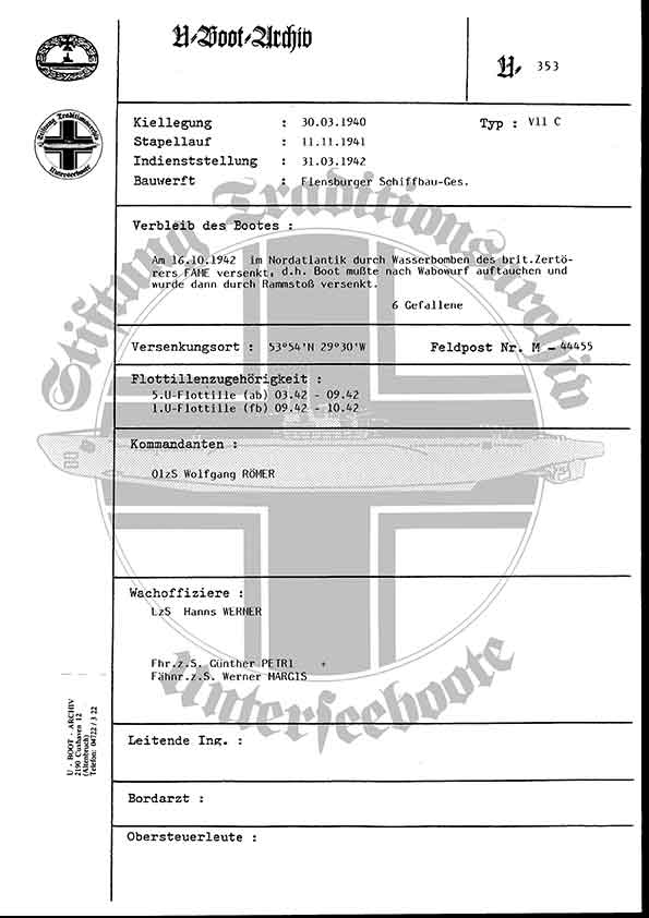Bild von U-353  (Bootsblätter)