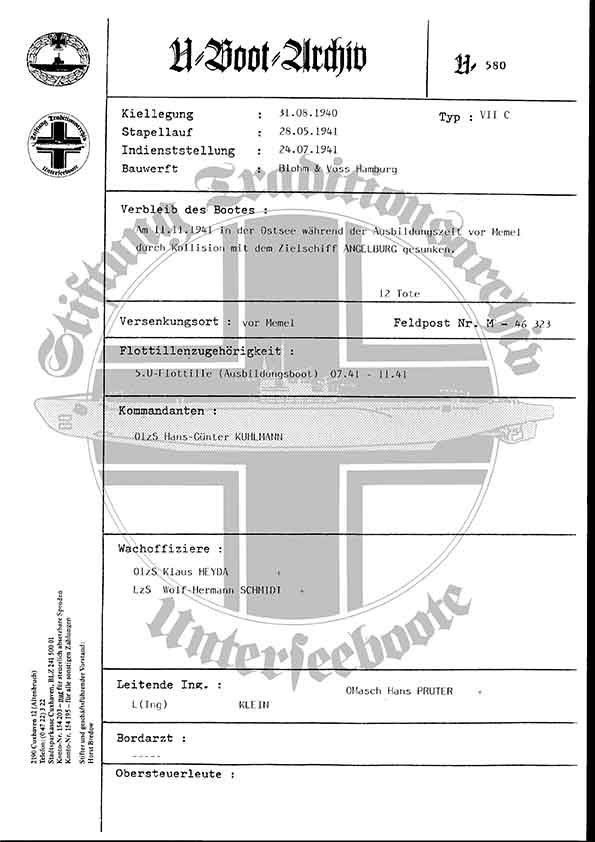 Bild von U-580  (Bootsblätter)