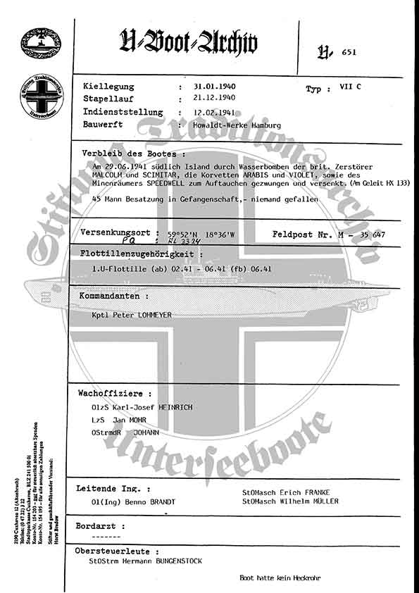Bild von U-651  (Bootsblätter)