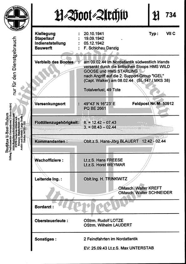 Picture of U734(Boatsheet)