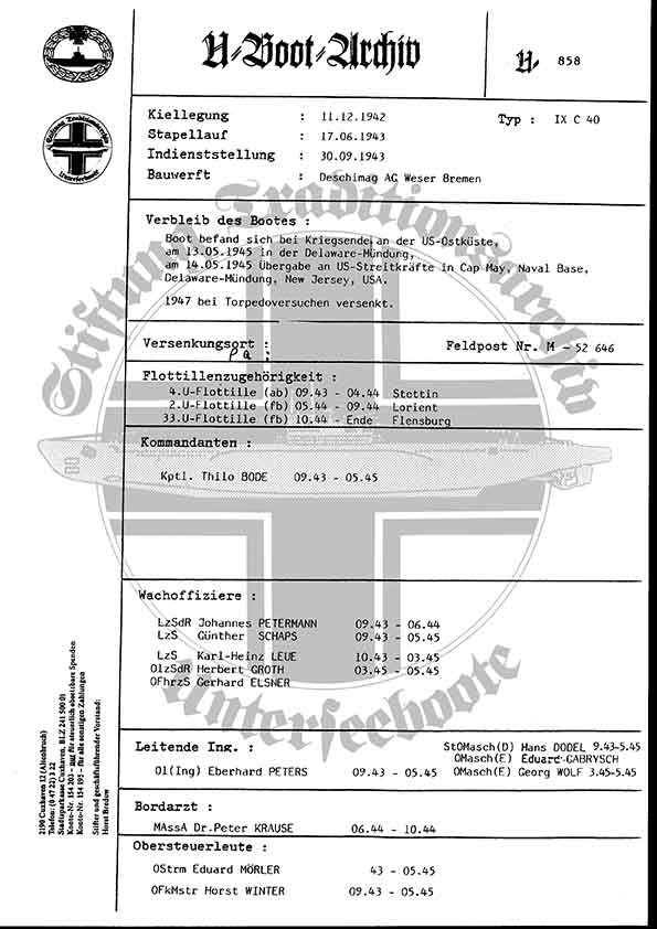 Bild von U-858  (Bootsblätter)