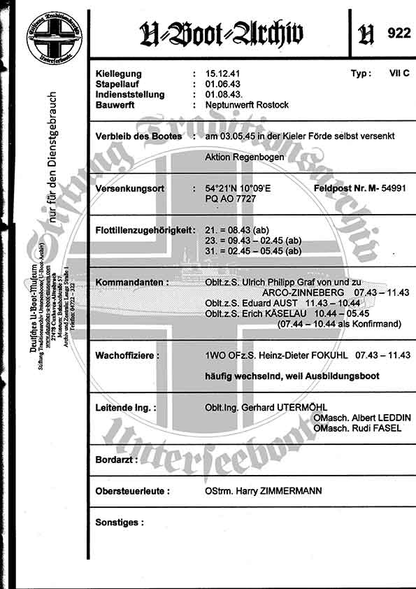 Bild von U-922  (Bootsblätter)